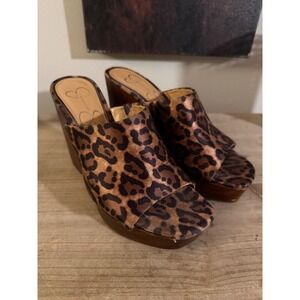 Jessica Simpson Leopard Print‎ Wedge Mules Women Size 6 Platform Sandals